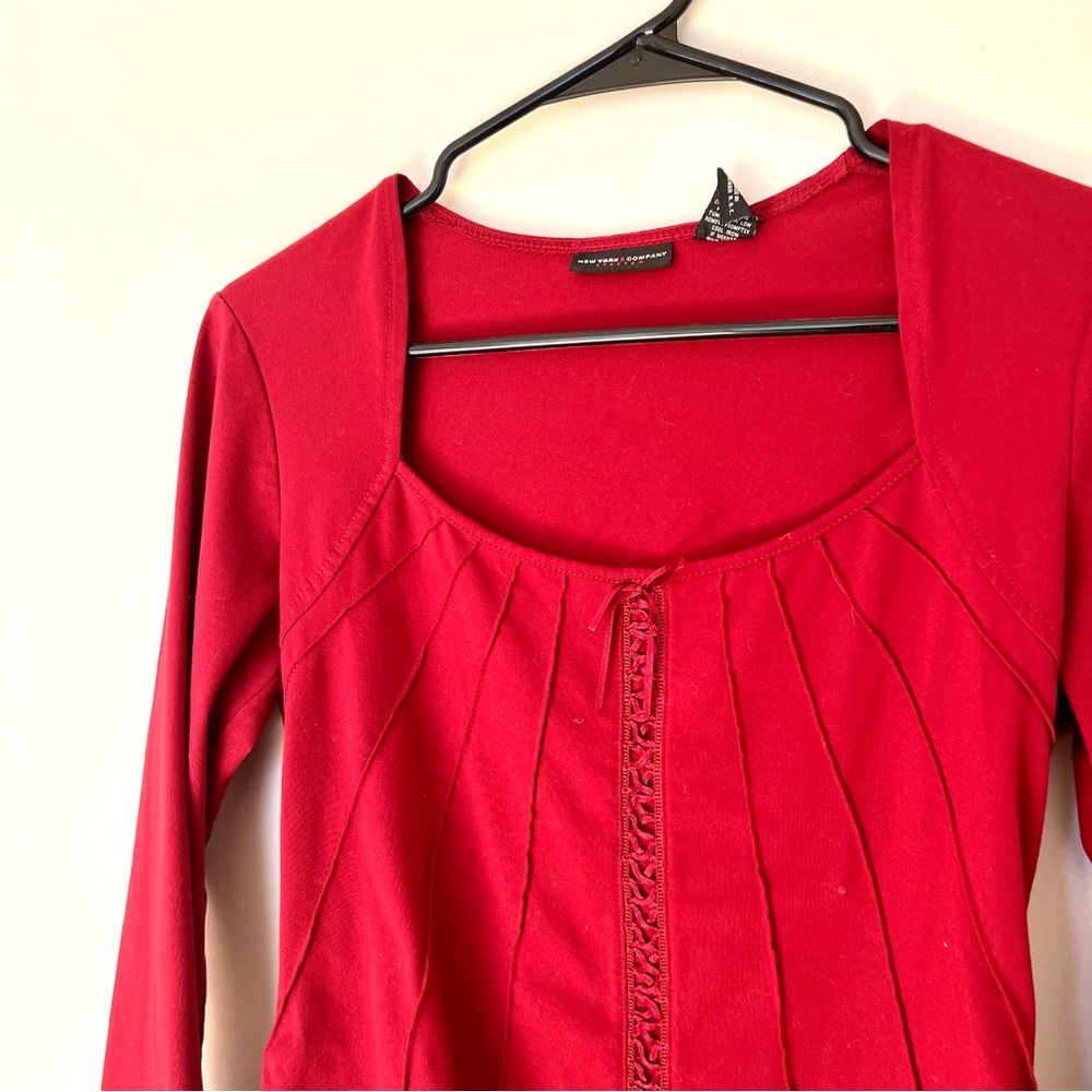 Y2K Vintage Red New York & Company Corset Lace Up Long Sleeve Top